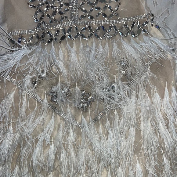 Short Feather Cocktail Backless Spaghetti Crystal Beads Mini Evening Gown - Picture 5 of 14